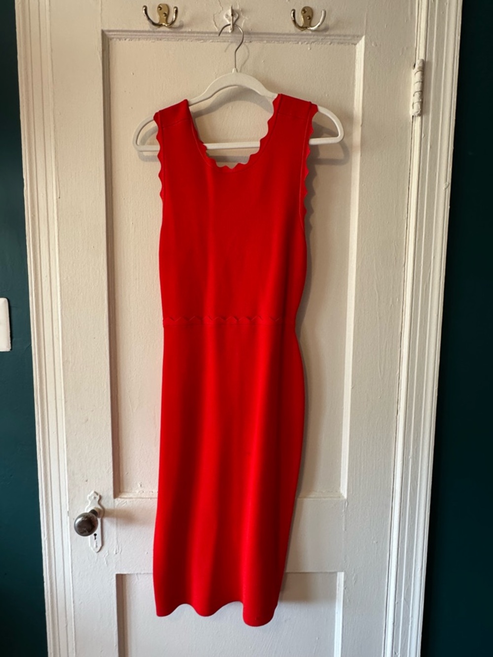 A.L.C. Red Scallop-Edge Midi Sheath Dress